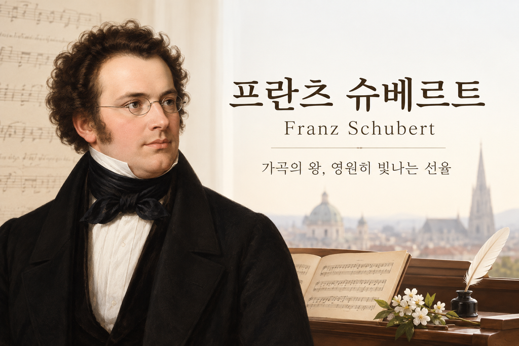 프란츠 슈베르트의 초상과 악보를 담은 가곡의 왕 슈베르트 대표 이미지